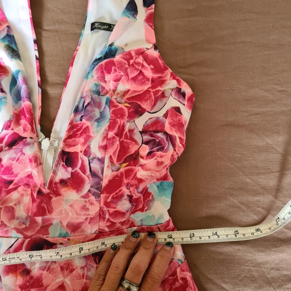 KNIGHT ANGEL 6 Pink Floral V Neck Sleeveless with Pockets Maxi Midi Romper Dress - Picture 15 of 16